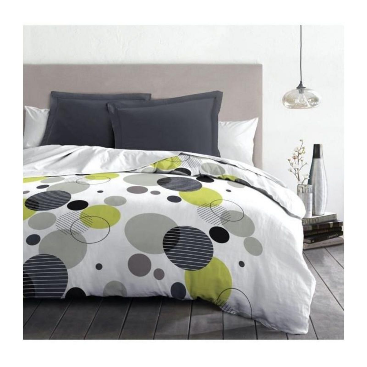 HOME LINGE PASSION Parure de lit microfibre - HOME LINGE PASSION - BULLES DE REVE - Housse 220 x 240 cm + 2 taies d'oreiller 63 x 63 cm - Gris