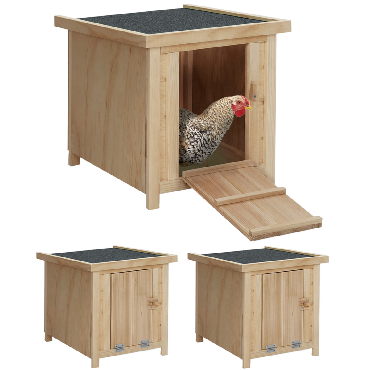 ID MARKET Lot de 3 clapiers en bois pondoirs pour poules nichoirs avec fond