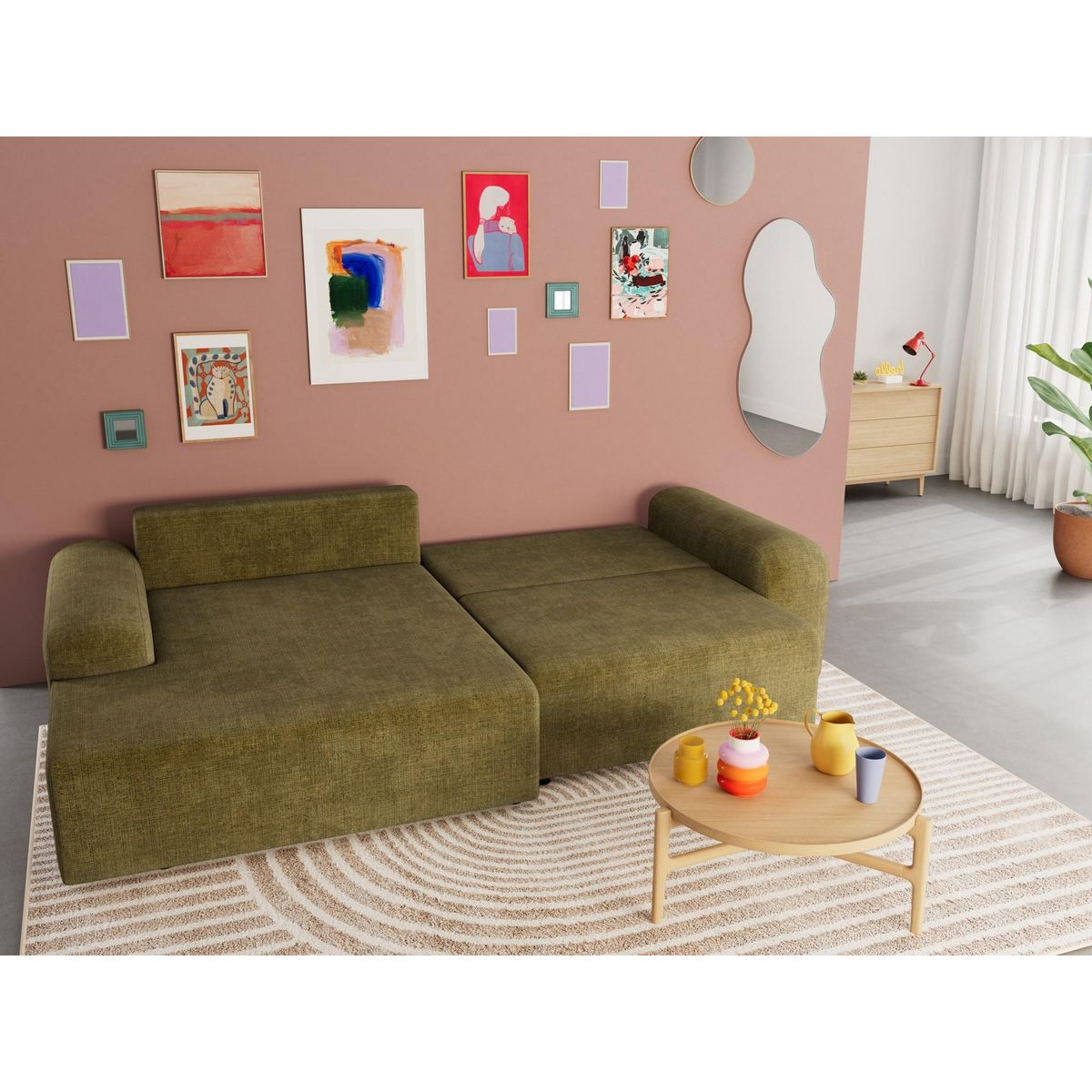 BEST MOBILIER Rebecca - canapé d'angle gauche 4 places convertible avec coffre en velours texturé