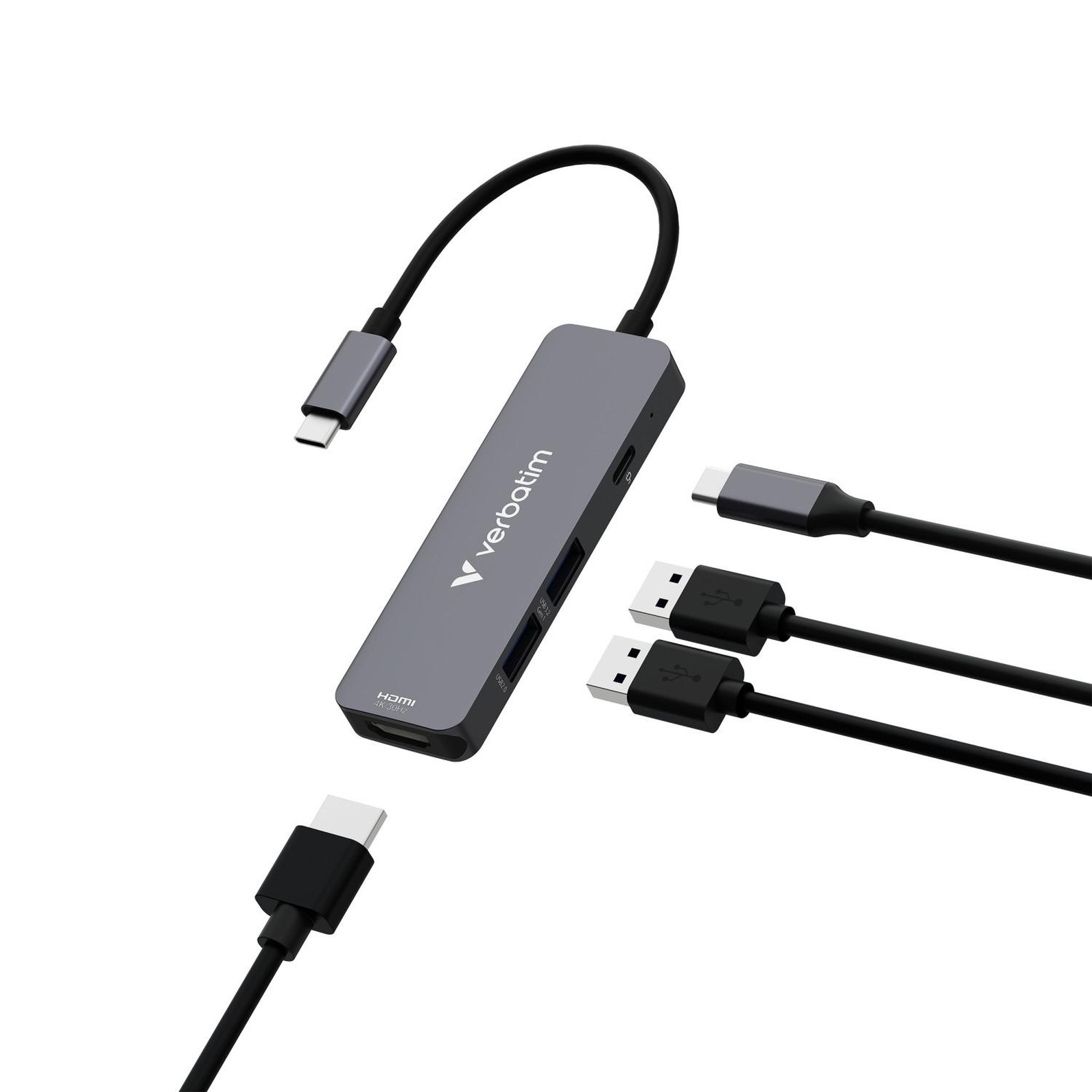 Voir la diapositive 3 : Verbatim Verbatim 32155 hub & concentrateur USB 3.2 Gen 1 (3.1 Gen 1) Type-C 5000 Mbit/s Gris