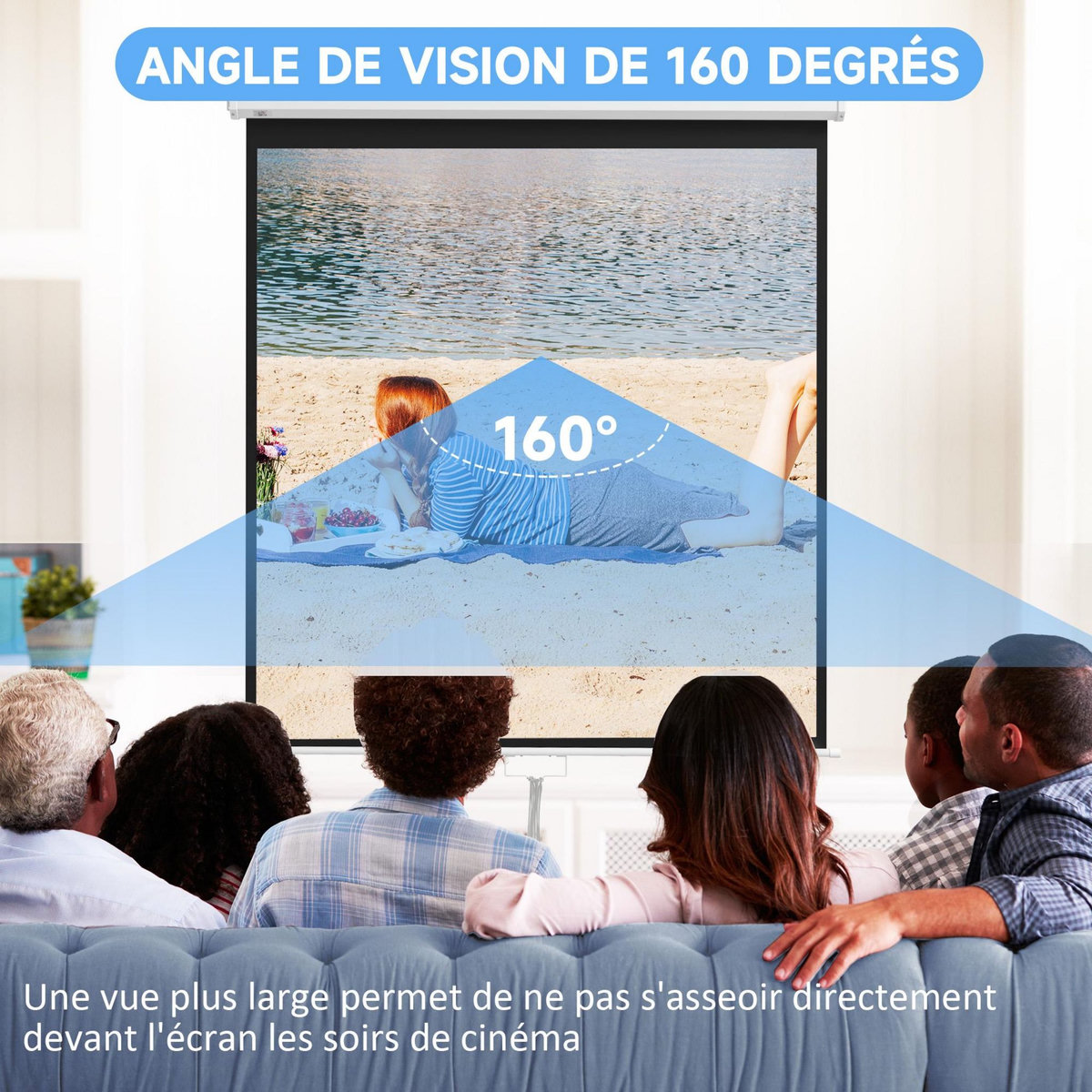 HOMCOM Écran de projection home-cinéma TV format 1:1 85 pouces 4K HD métal PVC blanc