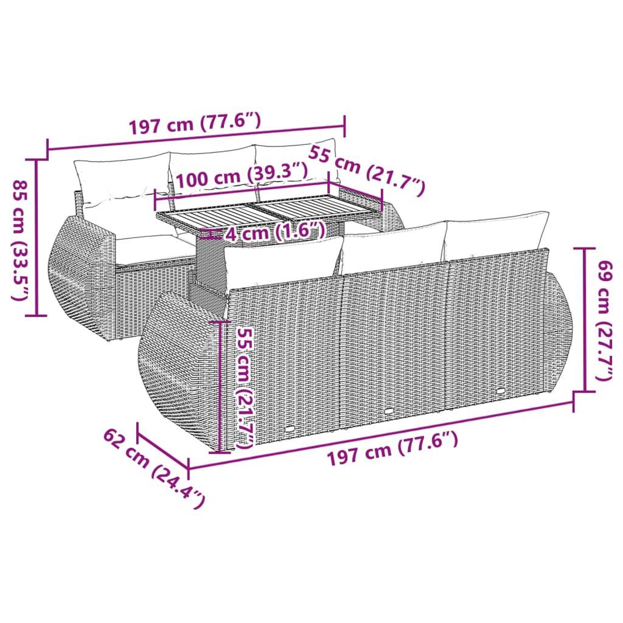Voir la diapositive 6 : VIDAXL Salon de jardin avec coussins 7 pcs gris resine tressee