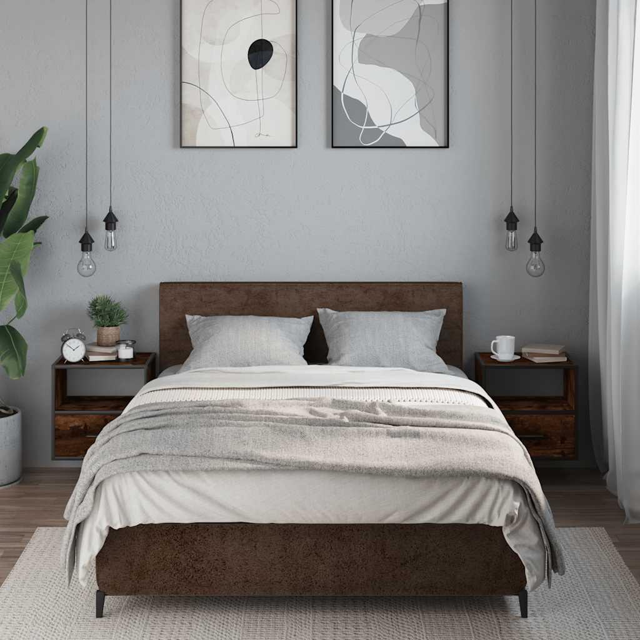 Voir la diapositive 3 : VIDAXL Tables de chevet murales 2 pcs Chene fume 40x31x39,5 cm