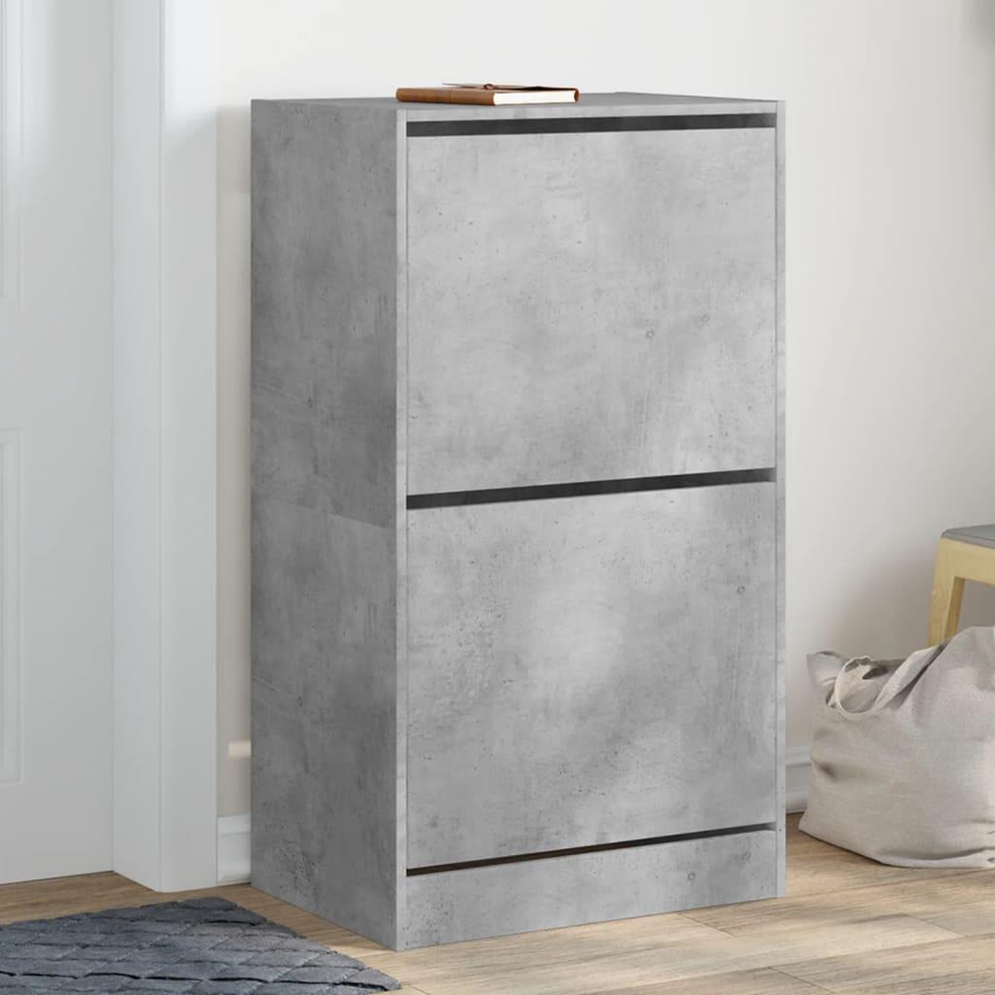 VIDAXL Armoire a chaussures 2 tiroirs rabattables gris beton
