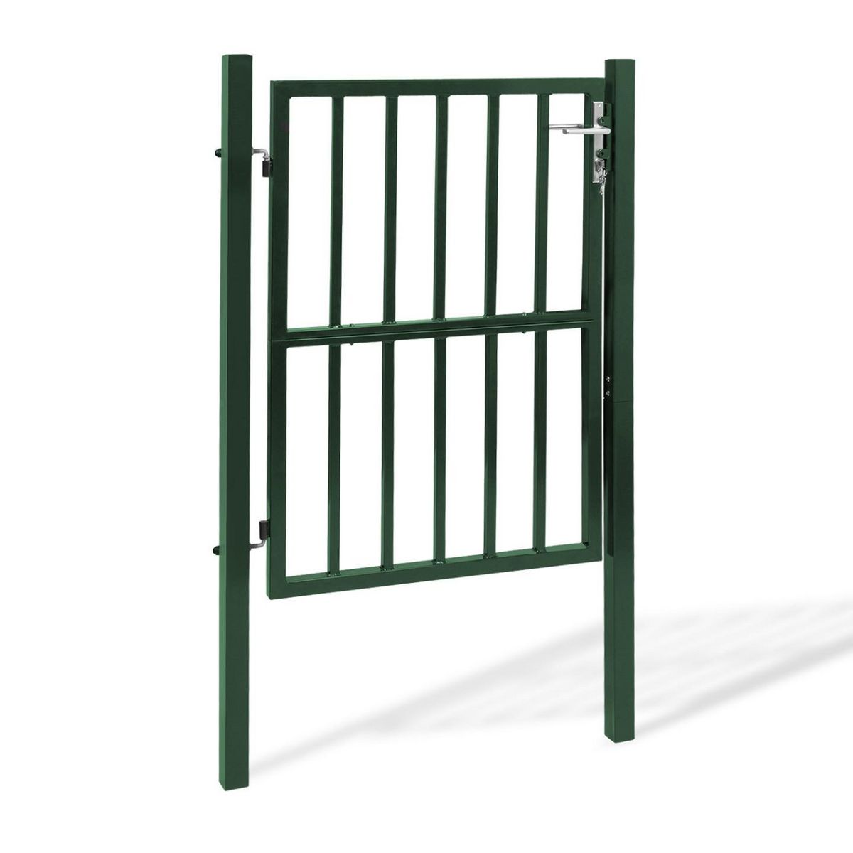 ID MARKET Portillon de jardin barreaudé 105 x 125 cm en acier vert avec serrure et poignée