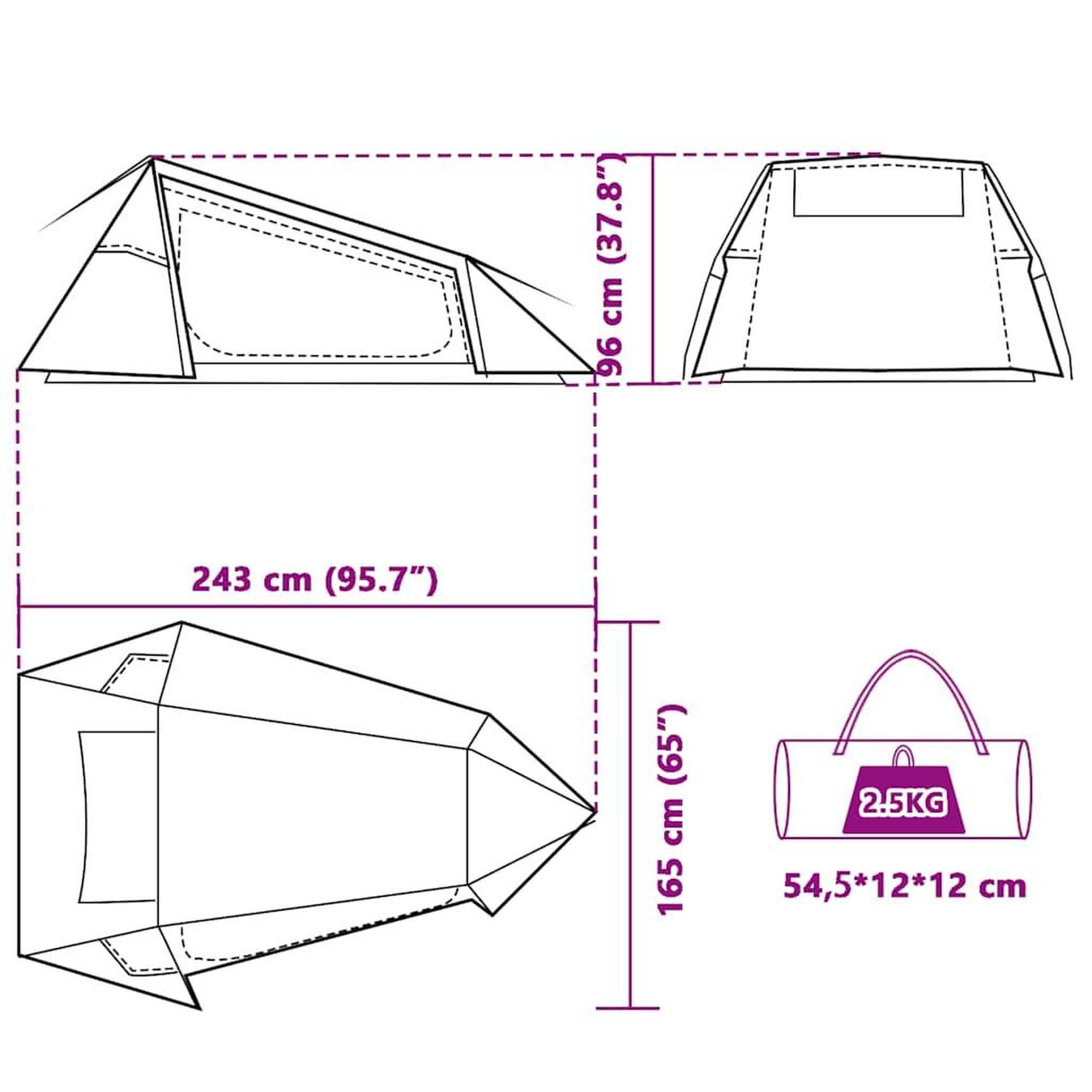 Voir la diapositive 6 : VIDAXL Tente de camping tunnel 2 personnes gris et orange impermeable