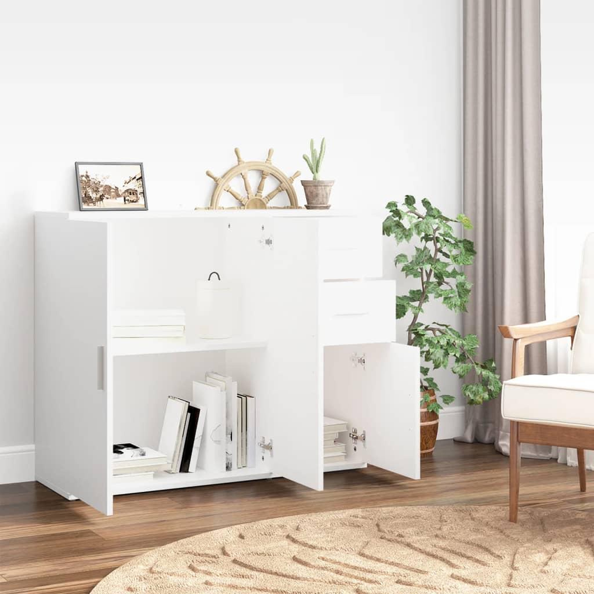 Voir la diapositive 3 : VIDAXL Buffet Blanc 91x29,5x75 cm Bois d'ingenierie