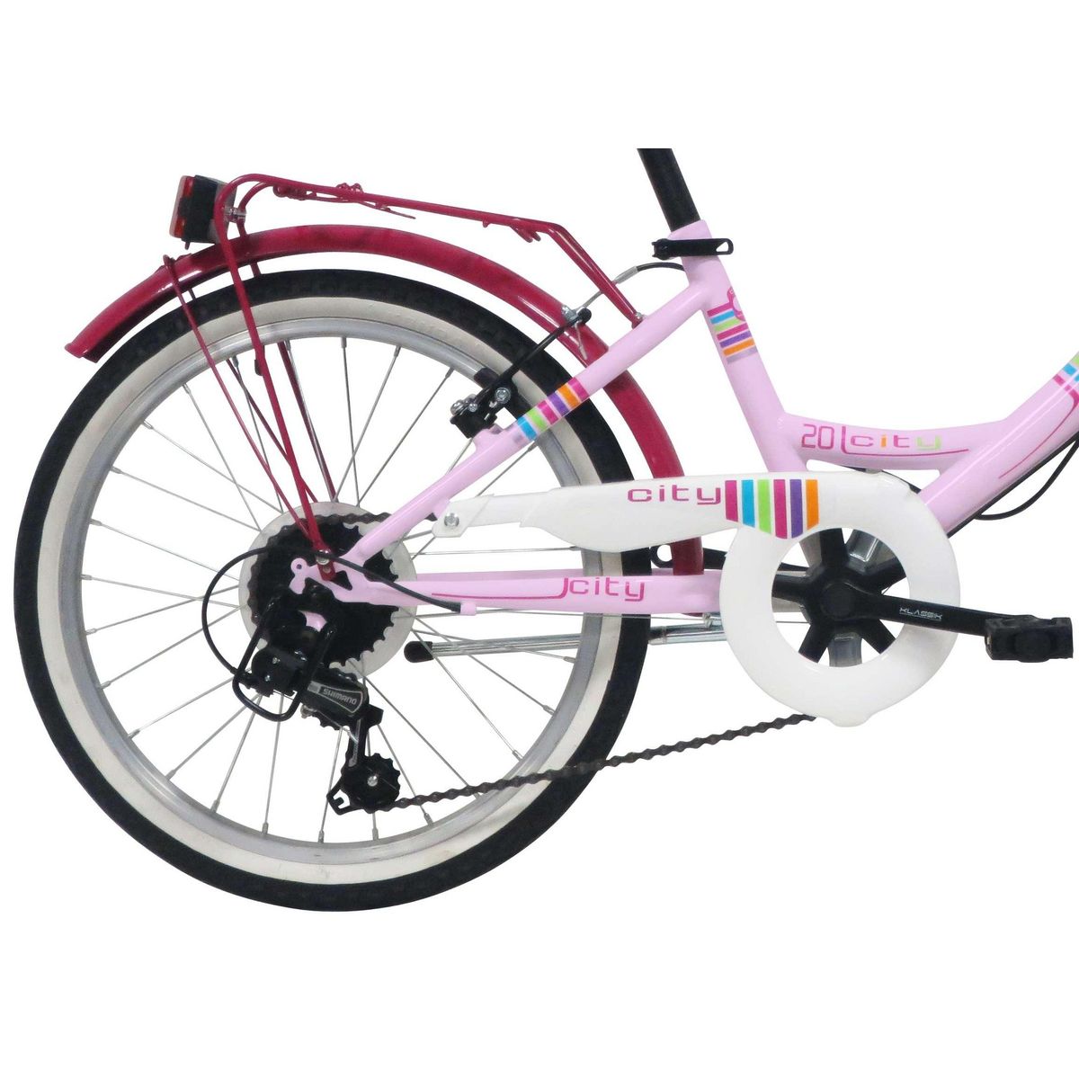 Vélo enfant - VTC 20'' Rigide Fille - Cadre acier - Modèle Ville  - 6 vitesses - Dérailleur Shimano - Freins V-Brake - Equipé City