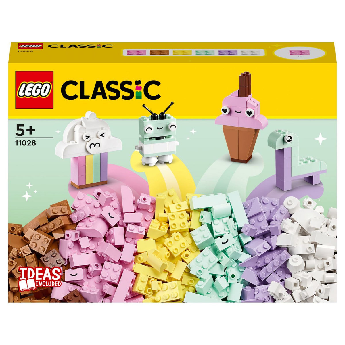 LEGO Classic 11028 - L&rsquo;amusement créatif pastel,  Jouets Briques pour Filles et Garçons Dès 5 Ans : Crème Glacée, Dinosaure, Chat et Plus