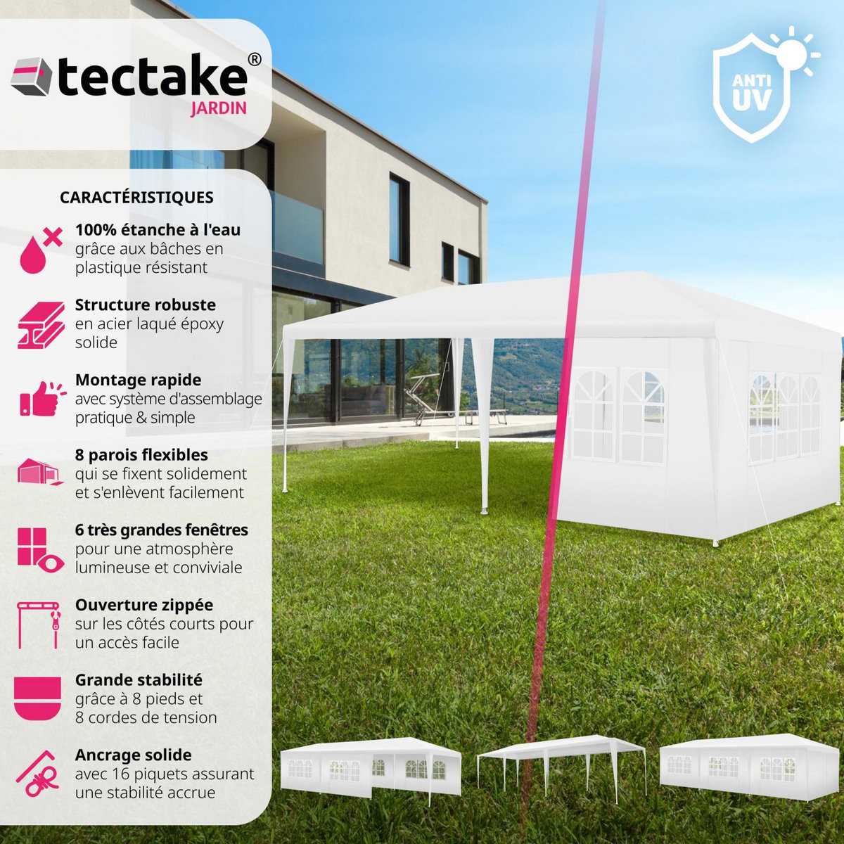 tectake Barnum Tente de réception Chapiteau 9 x 3 m blanc