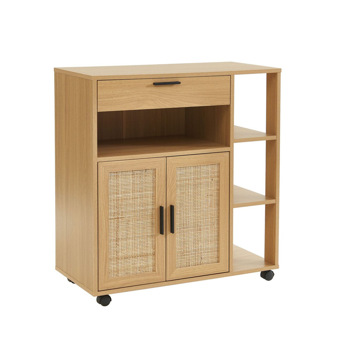 Desserte de cuisine 2 portes 1 tiroir en cannage naturel L80cm AMANDINE