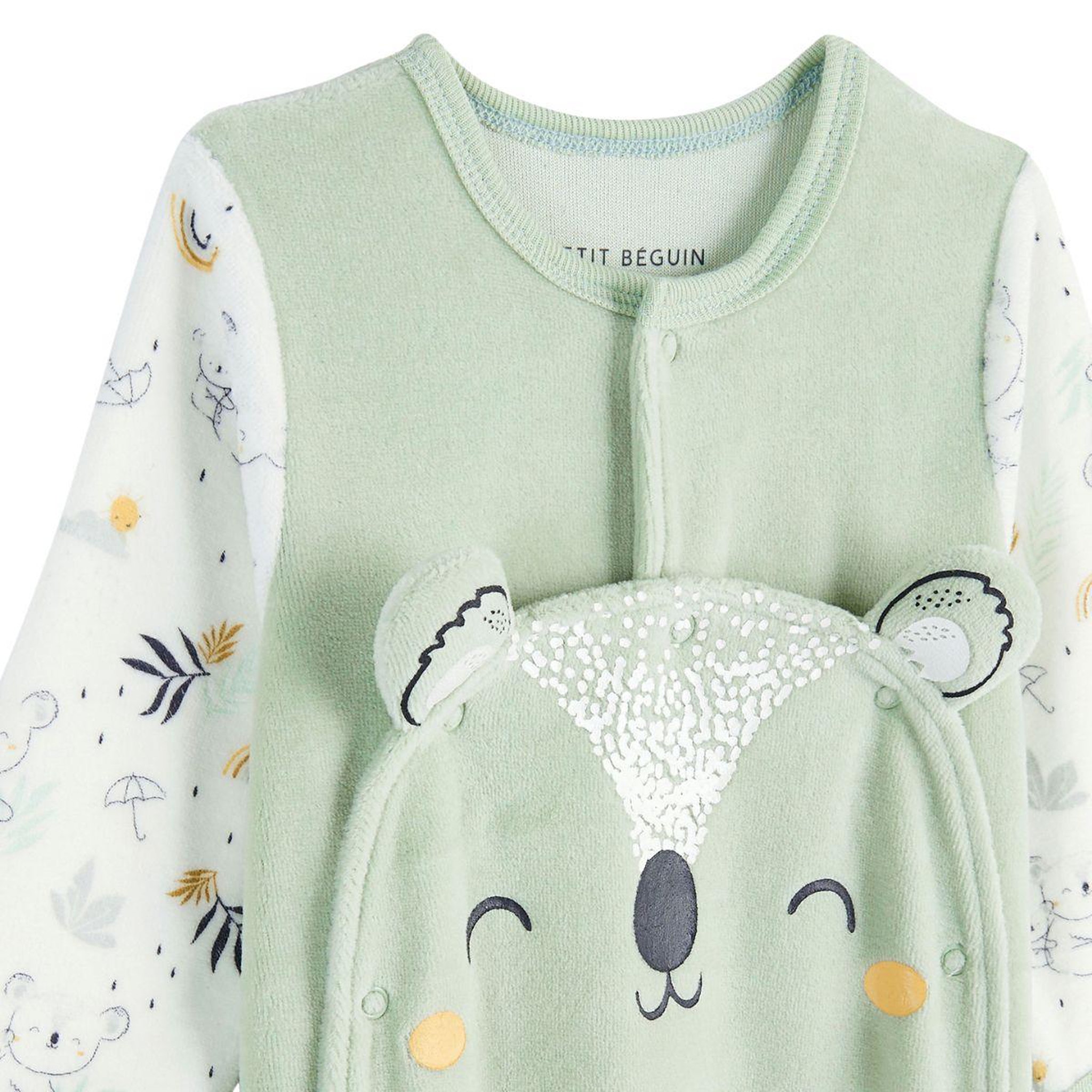 Voir la diapositive 3 : Petit Béguin Pyjama bébé en velours ouverture pont Nuage