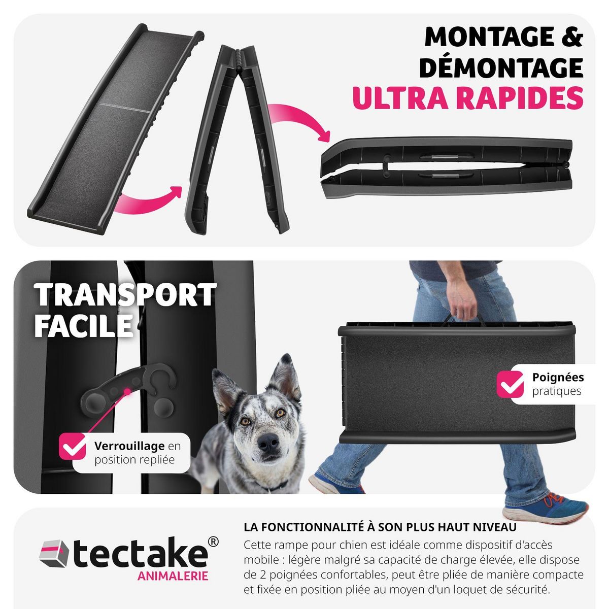 tectake Rampe pour chien pliable et antidérapante noir