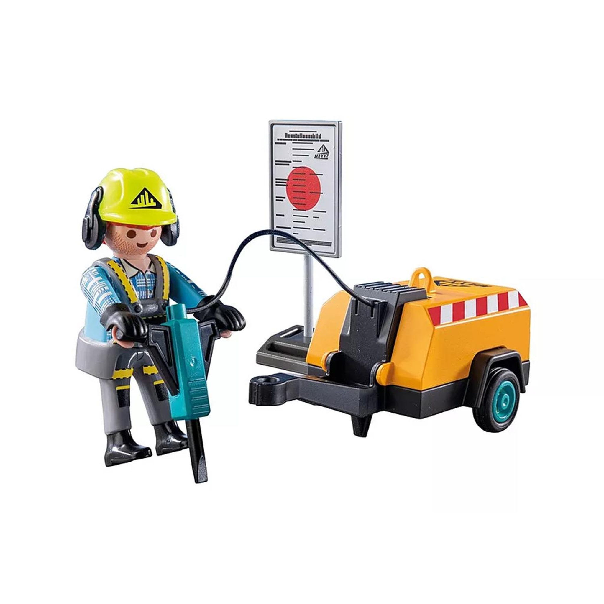 Voir la diapositive 3 : PLAYMOBIL Action Heroes Ouvrier avec marteau-piqueur et signalisation