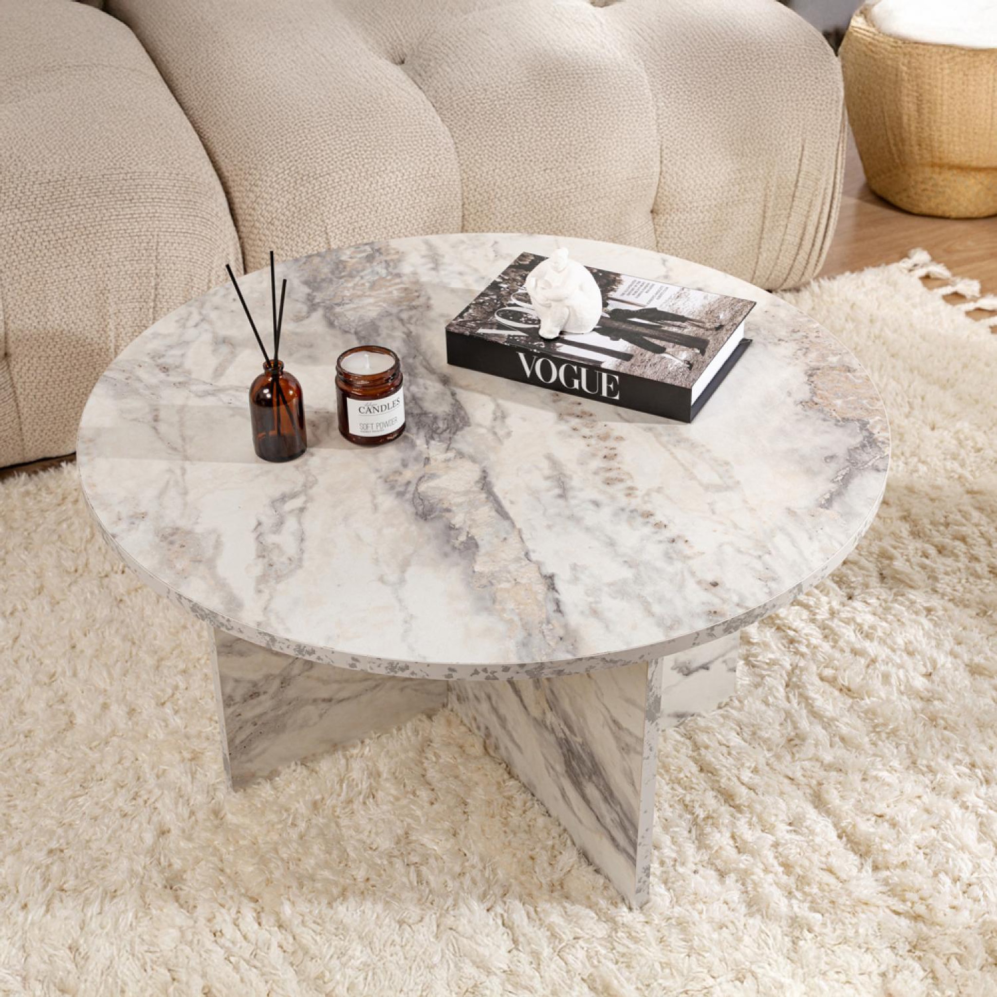 Voir la diapositive 4 : CONCEPT USINE Table basse ronde effet marbre freesia 80x80cm vinu