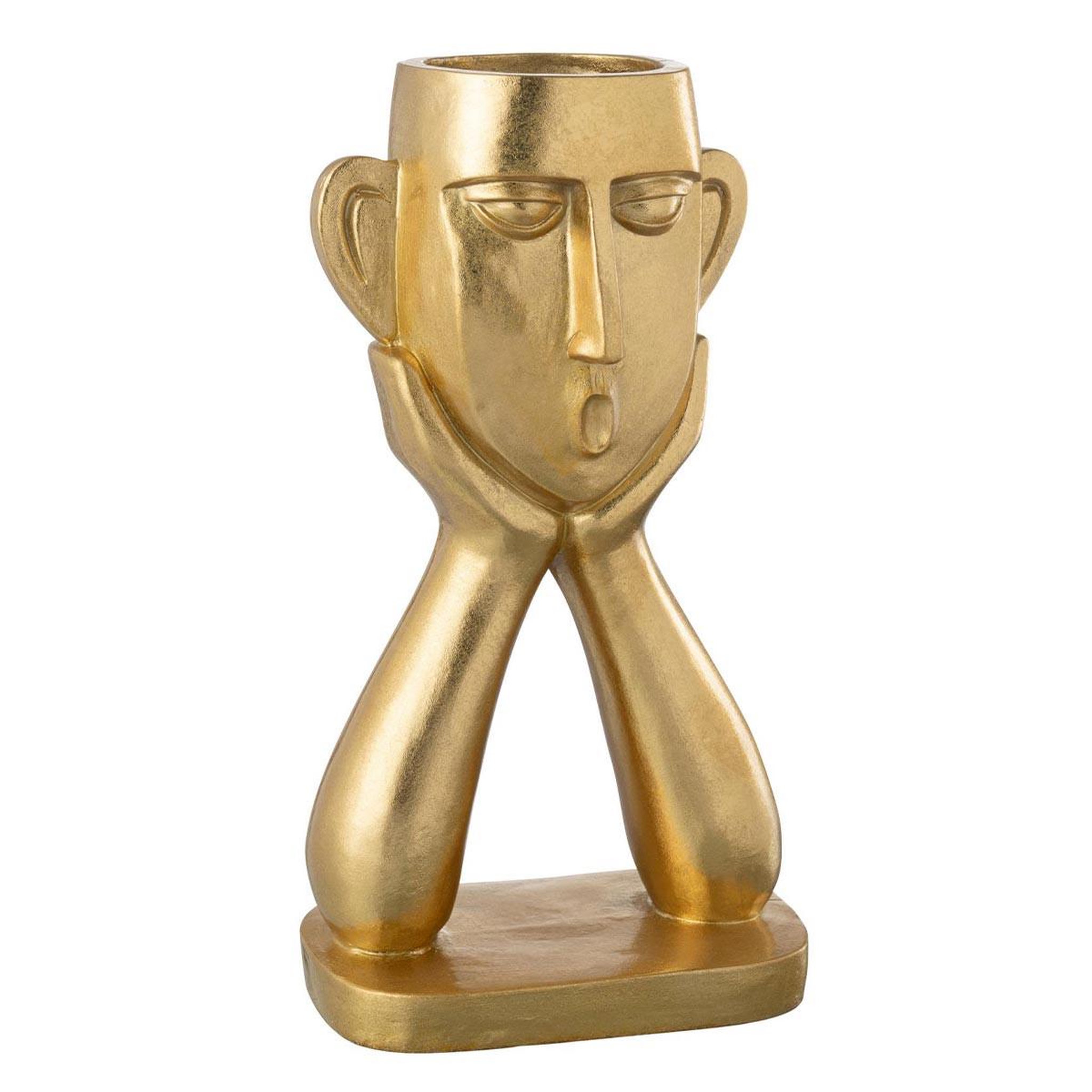 J-LINE Vase design sur socle  tête  35cm or