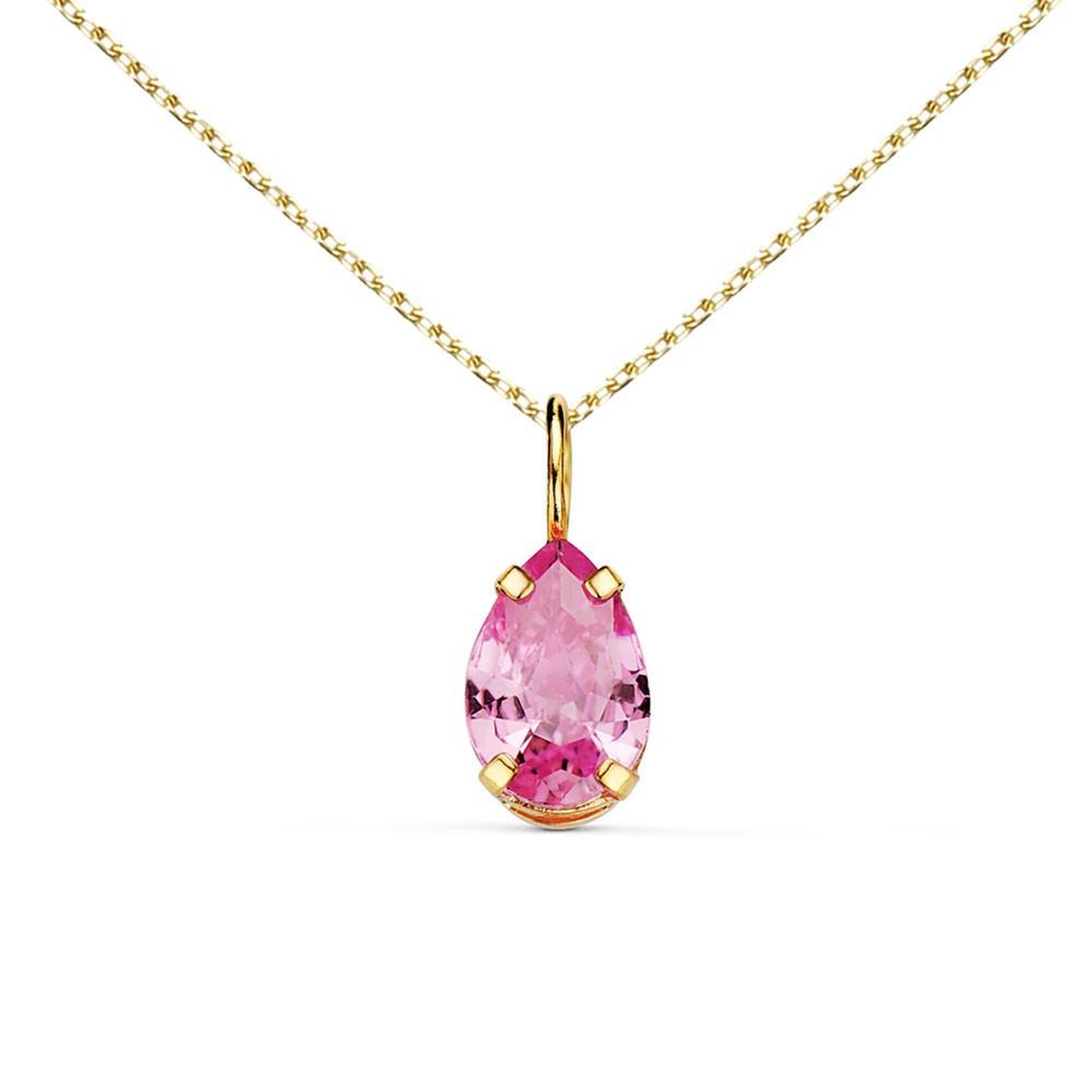 L'ATELIER D'AZUR Collier - Pendentif Or Jaune 18 Carats 750/000 - Zirconium Rose - Chaine Dorée