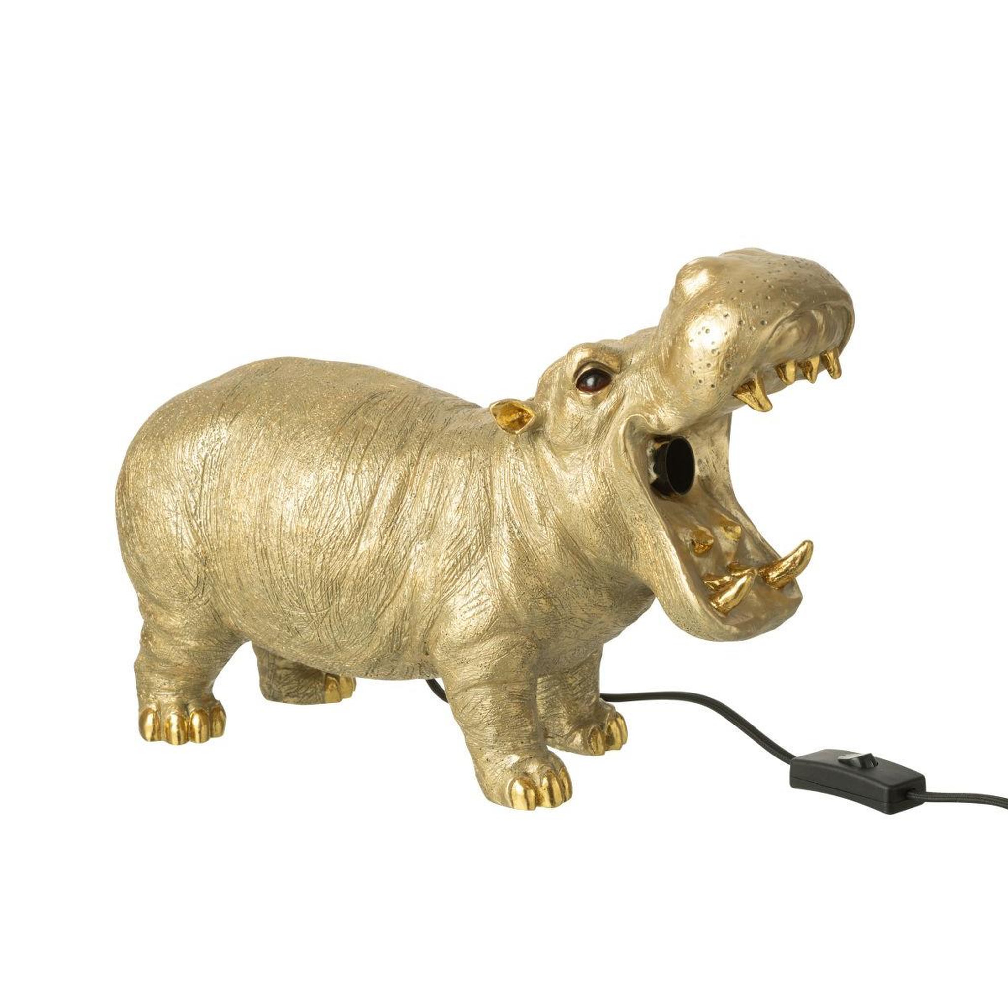Voir la diapositive 3 : J-LINE Lampe à poser en résine  hippopotame  37cm doré