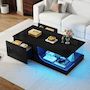 Voir la diapositive 2 : MERAX Table basse rectangulaire noir avec 2 tiroirs - 50x100 cm led mdf