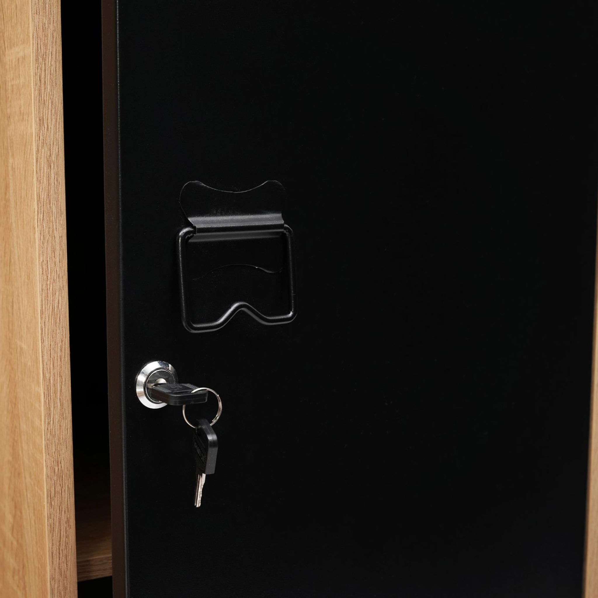Voir la diapositive 5 : ID MARKET Armoire vestiaire ester 1 porte métal noir et contour bois design industriel