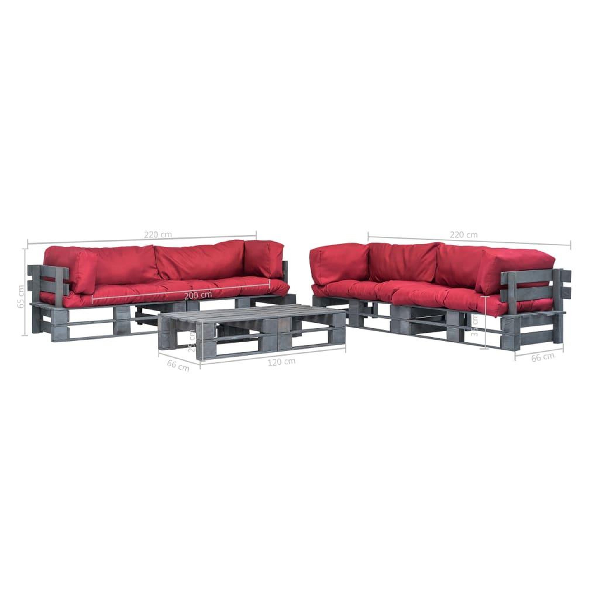Voir la diapositive 6 : VIDAXL Salon palette de jardin 6 pcs avec coussins rouge bois