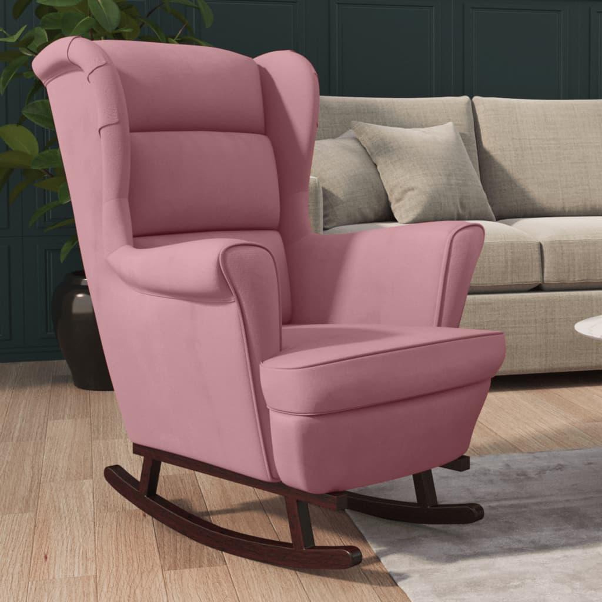 VIDAXL Fauteuil a bascule et pieds en bois massif d'hevea Rose Velours