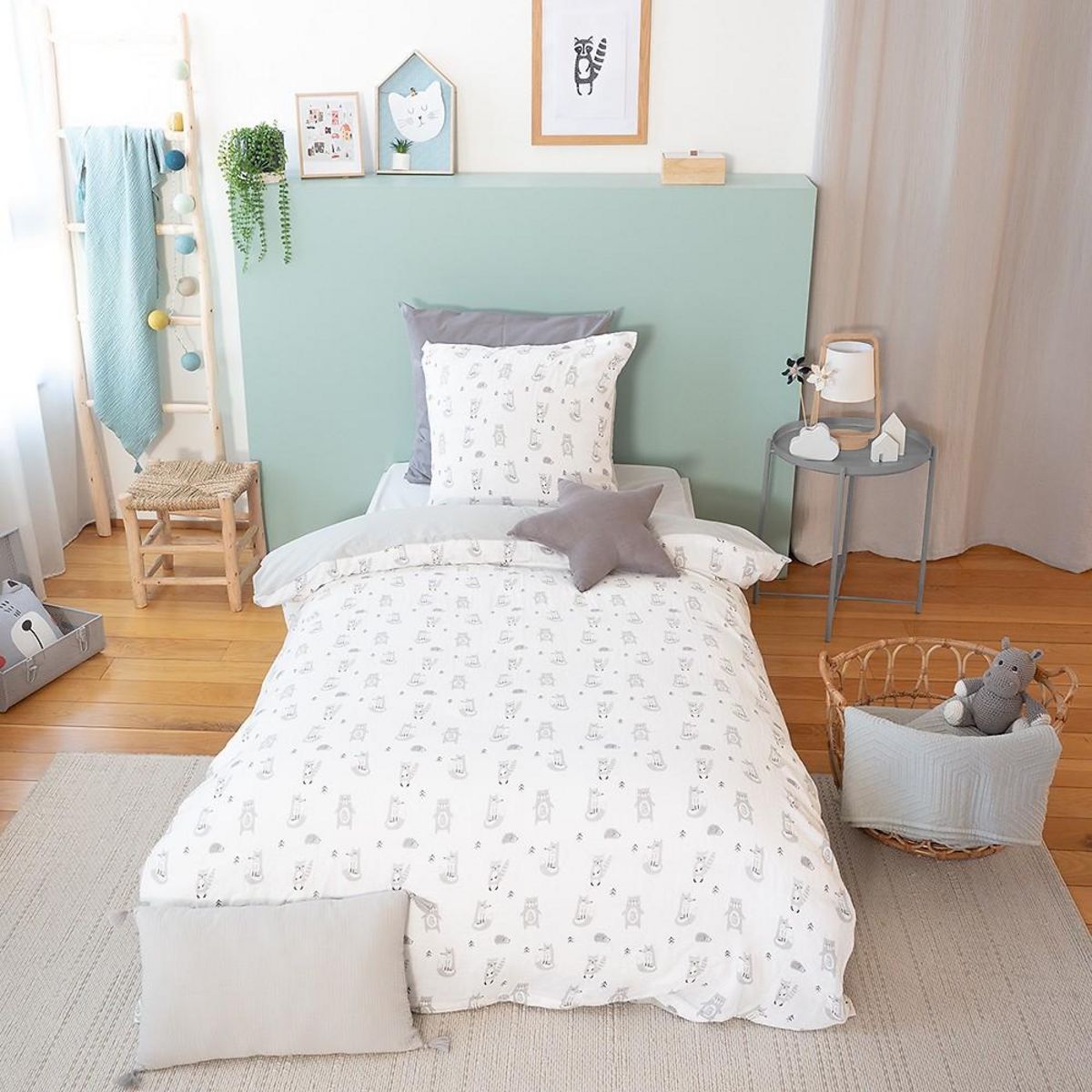 Home collection Parure housse de couette 2pcs 140x200cm 100%gaze de coton 57fils foret