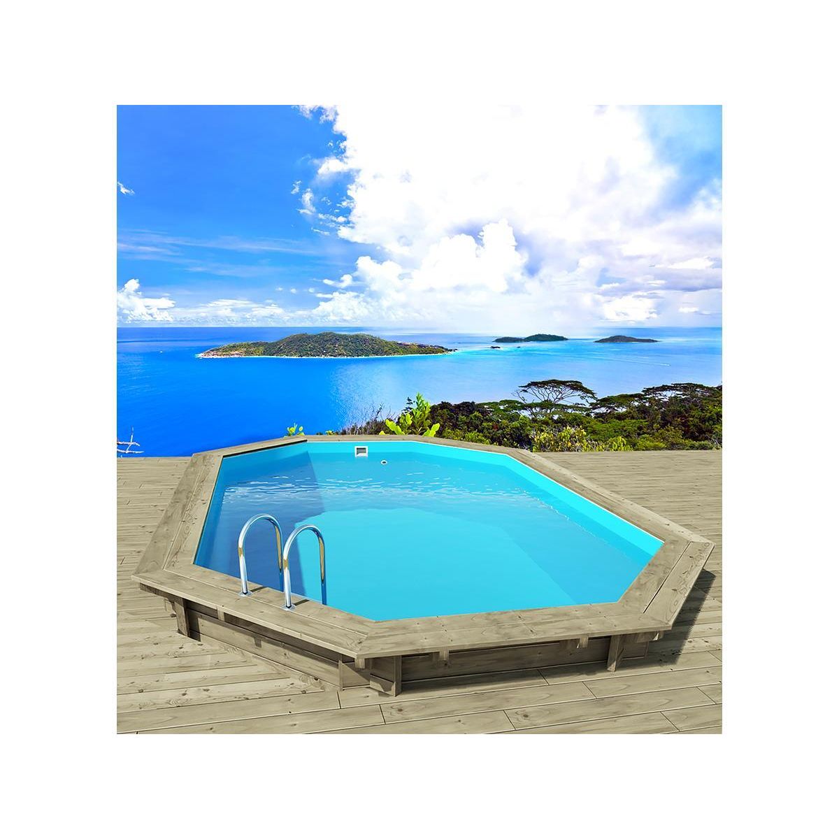 Habitat et Jardin Piscine bois   Palma 145   7.57 x 4.07 x 1.44 m + Pompe à chaleur 6.1 kW