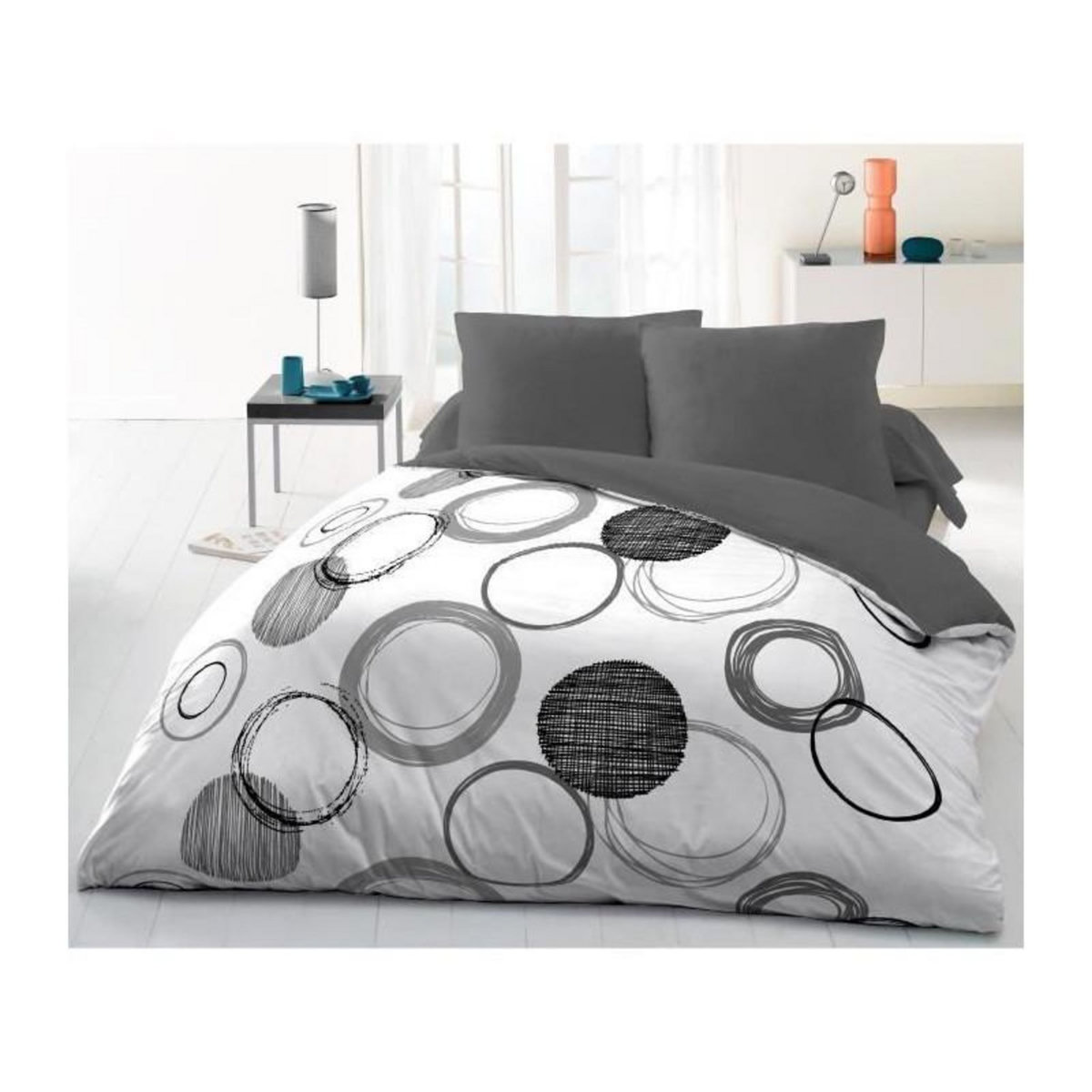 GENERIQUE Parure de couette microfibre Audace - 1 housse de couette 220 x 240 cm + 2 taies doreiller 63 x 63 cm - Gris clair