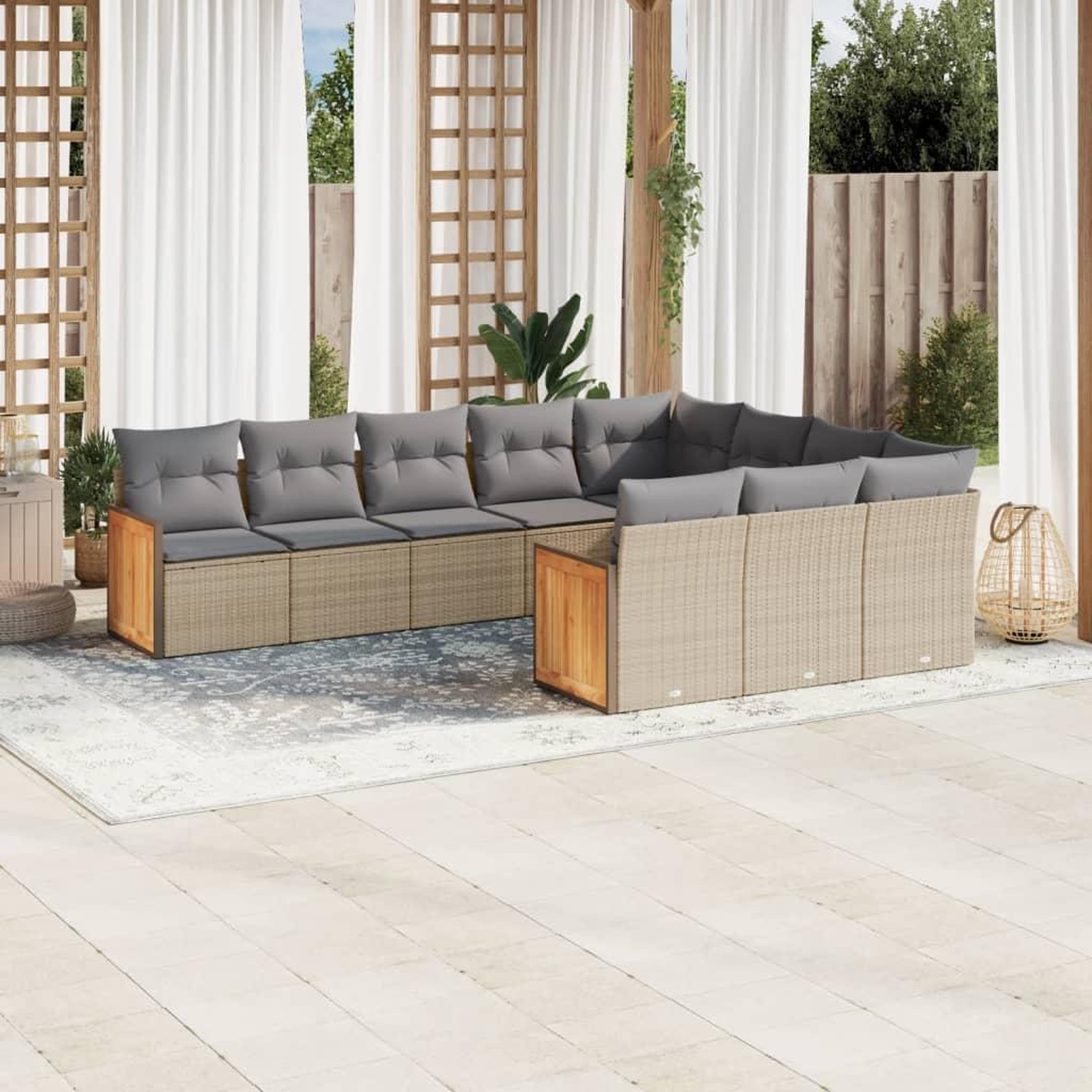 VIDAXL Salon de jardin avec coussins 10 pcs beige resine tressee