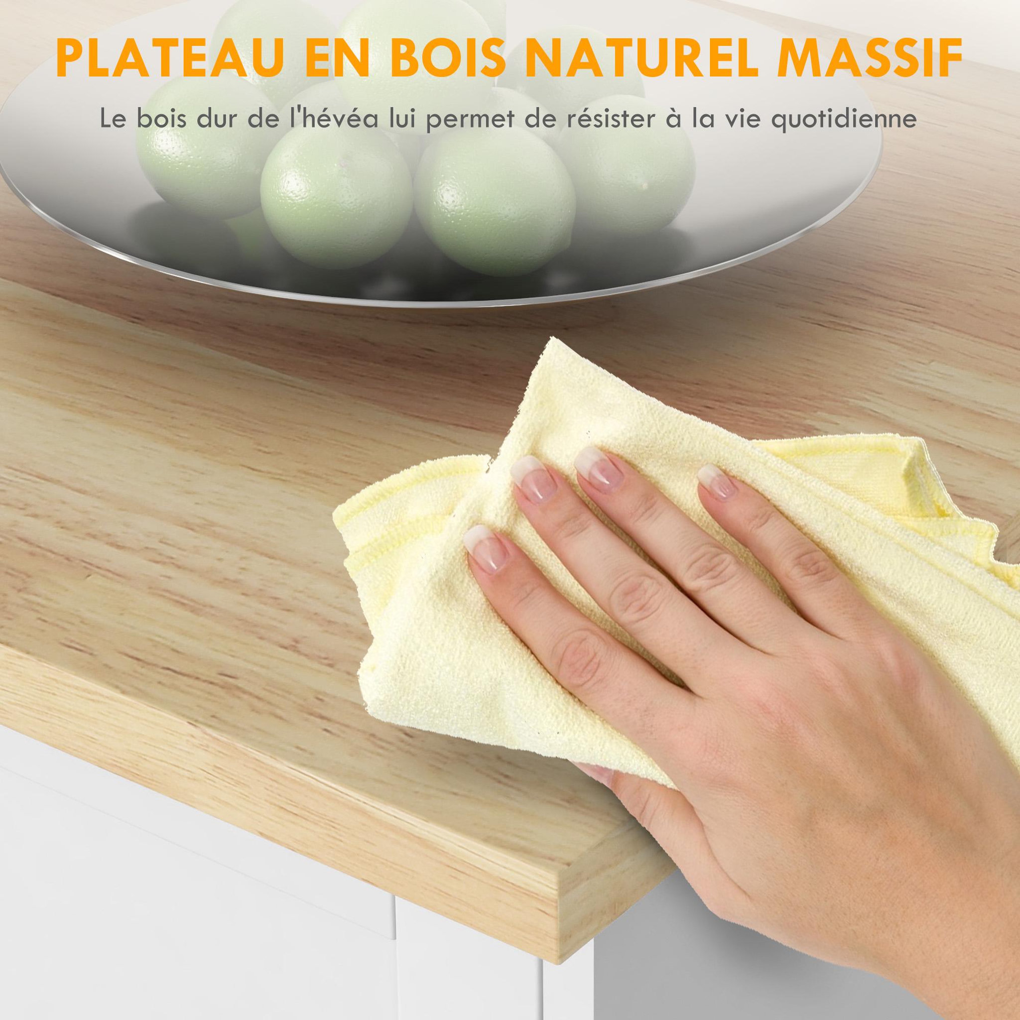 Voir la diapositive 6 : HOMCOM Desserte de cuisine îlot multi-rangement mdf blanc plateau bois hévéa verni
