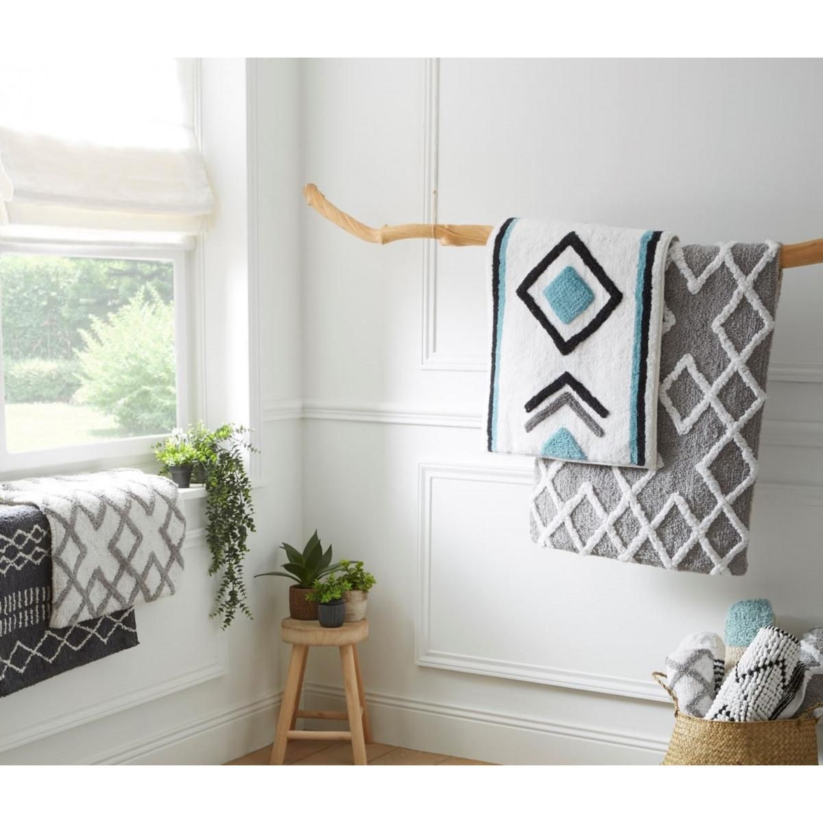 GUY LEVASSEUR Tapis déco doux à losanges en coton 50x80cm