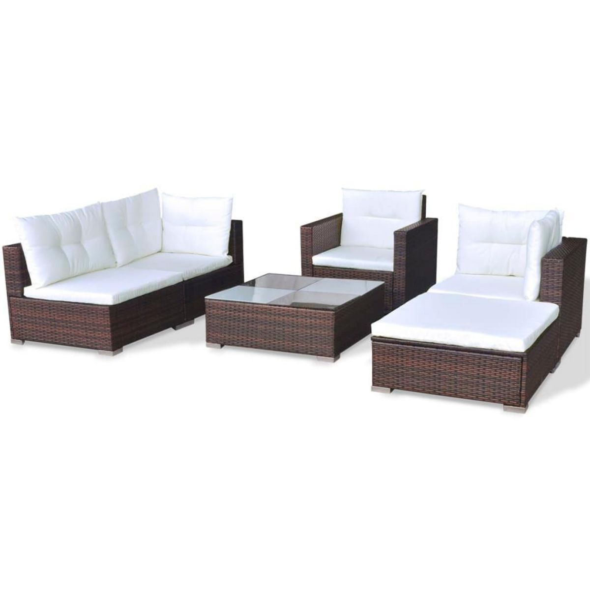 VIDAXL Salon de jardin 6 pcs avec coussins Resine tressee Marron