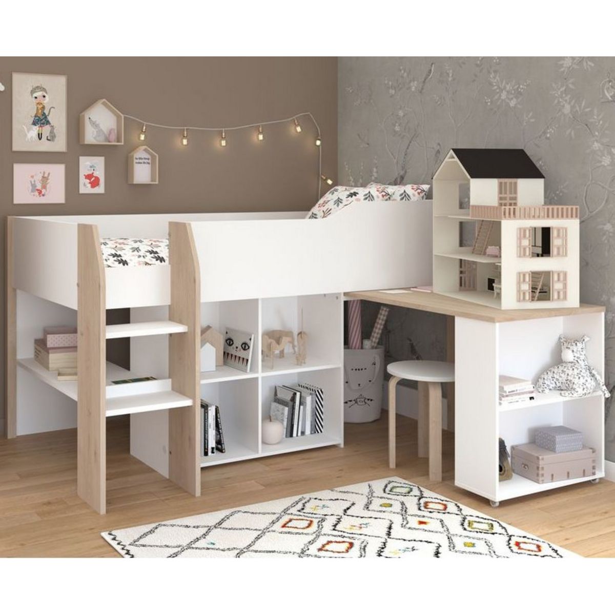 Lit combiné 90x200 cm avec sommier + bureau à roulettes NORWAY