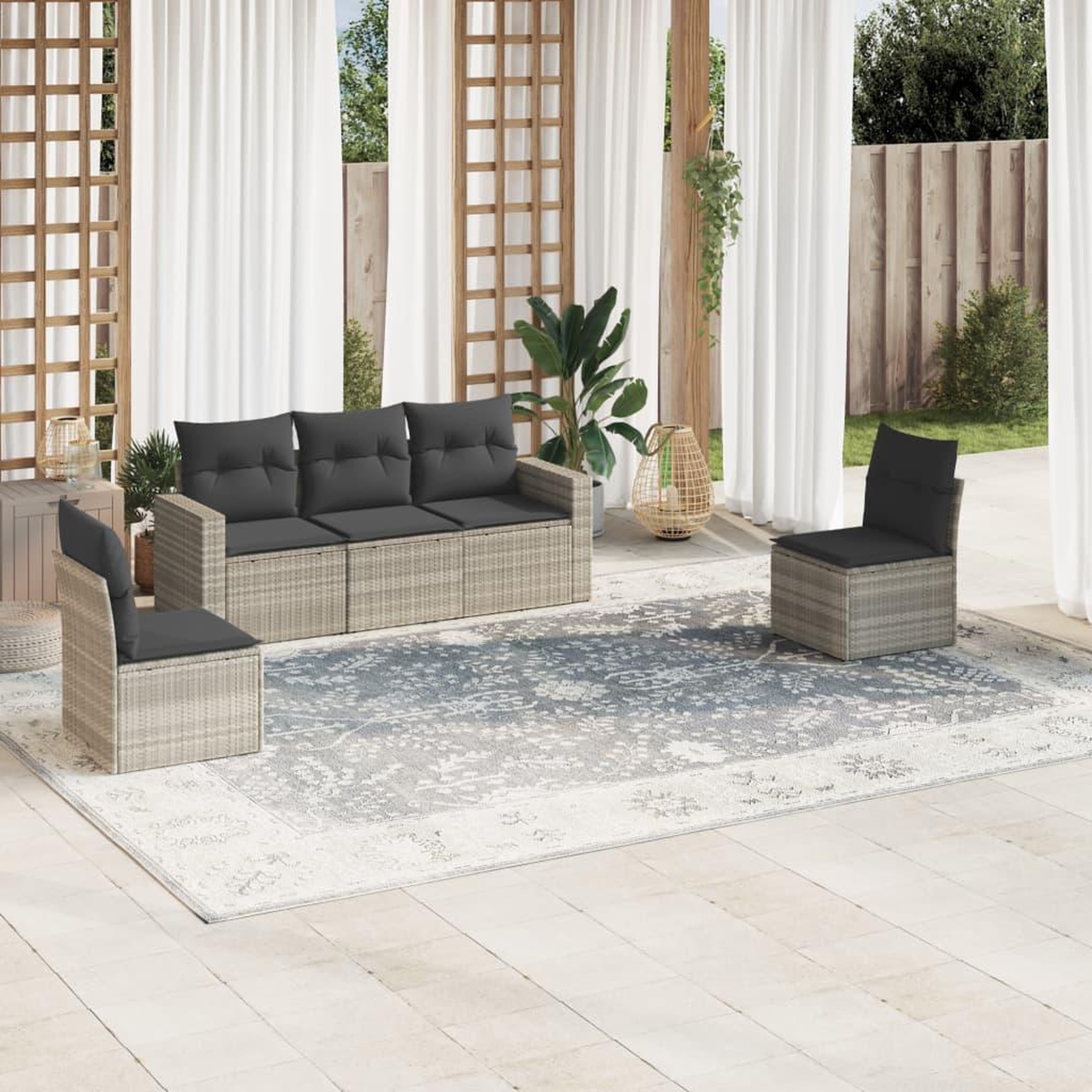 VIDAXL Salon de jardin 5 pcs avec coussins gris clair resine tressee