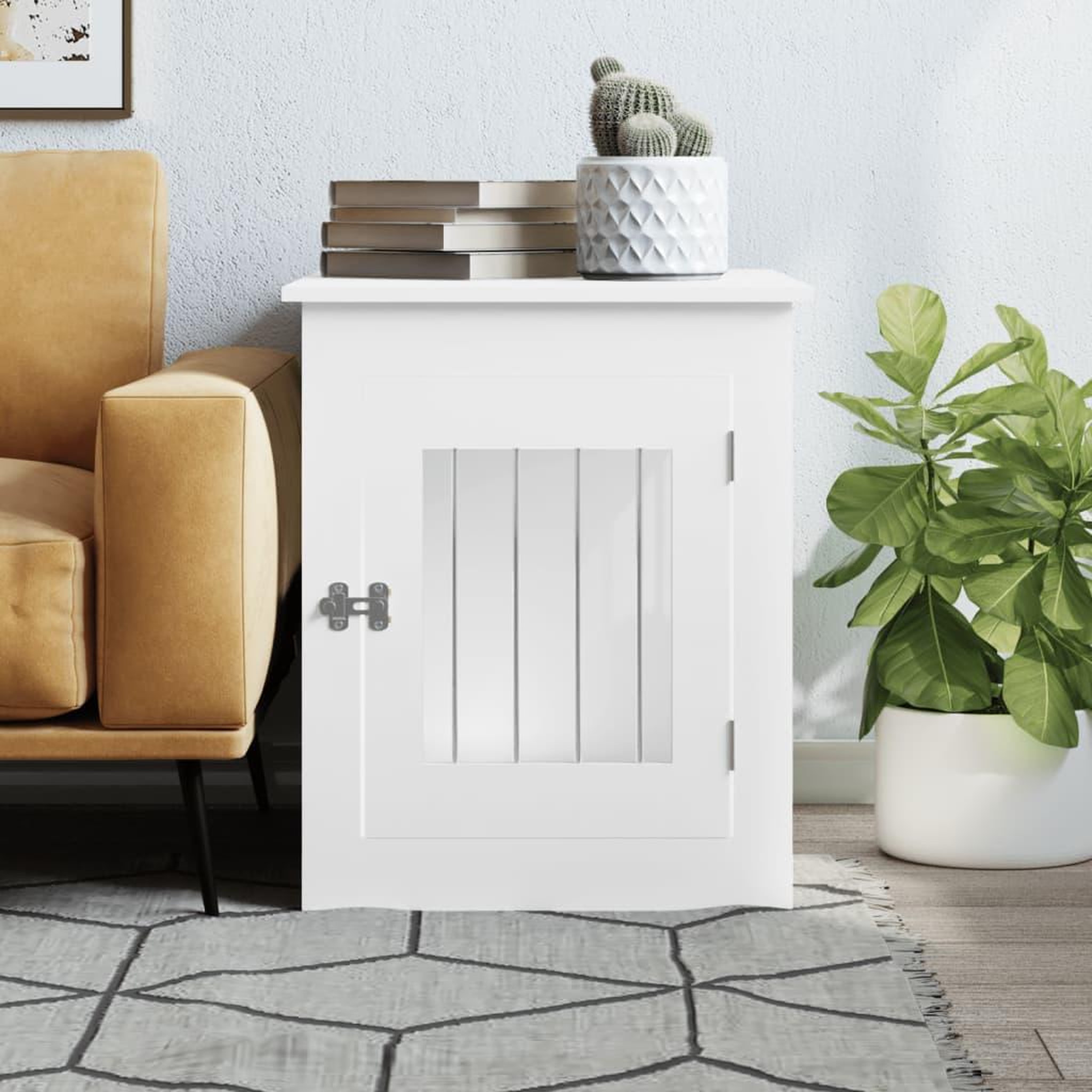 Voir la diapositive 3 : VIDAXL Meuble de cage pour chiens blanc 55x75x65 cm bois d'ingenierie