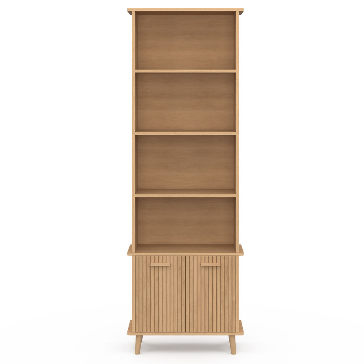 ID MARKET Etagère bibliothèque 4 niveaux avec placard JULIETTE lattes tasseau bois coloris chêne