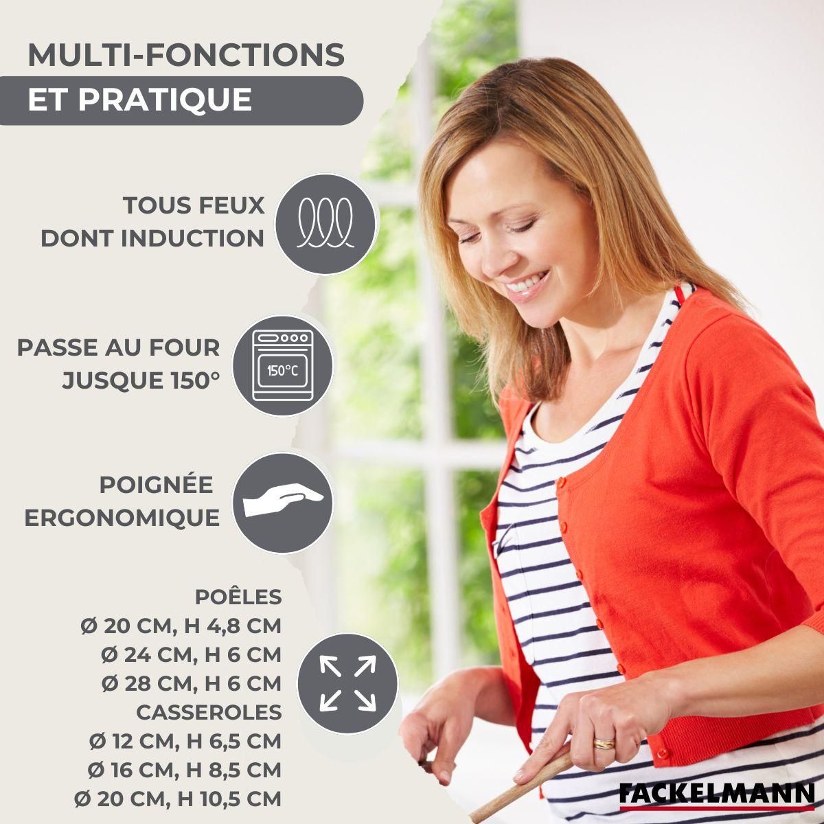 Fackelmann Set 3 poêles 20 24 et 28 cm, 3 casseroles en inox et 6 ustensiles inox Fackelmann Geneva