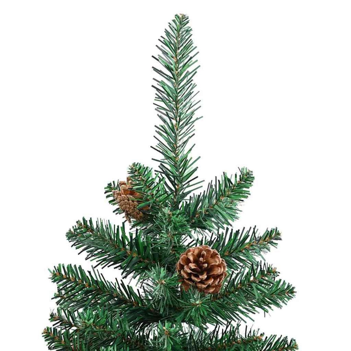 VIDAXL Sapin de Noël mince avec bois veritable et cones vert 210cm PVC