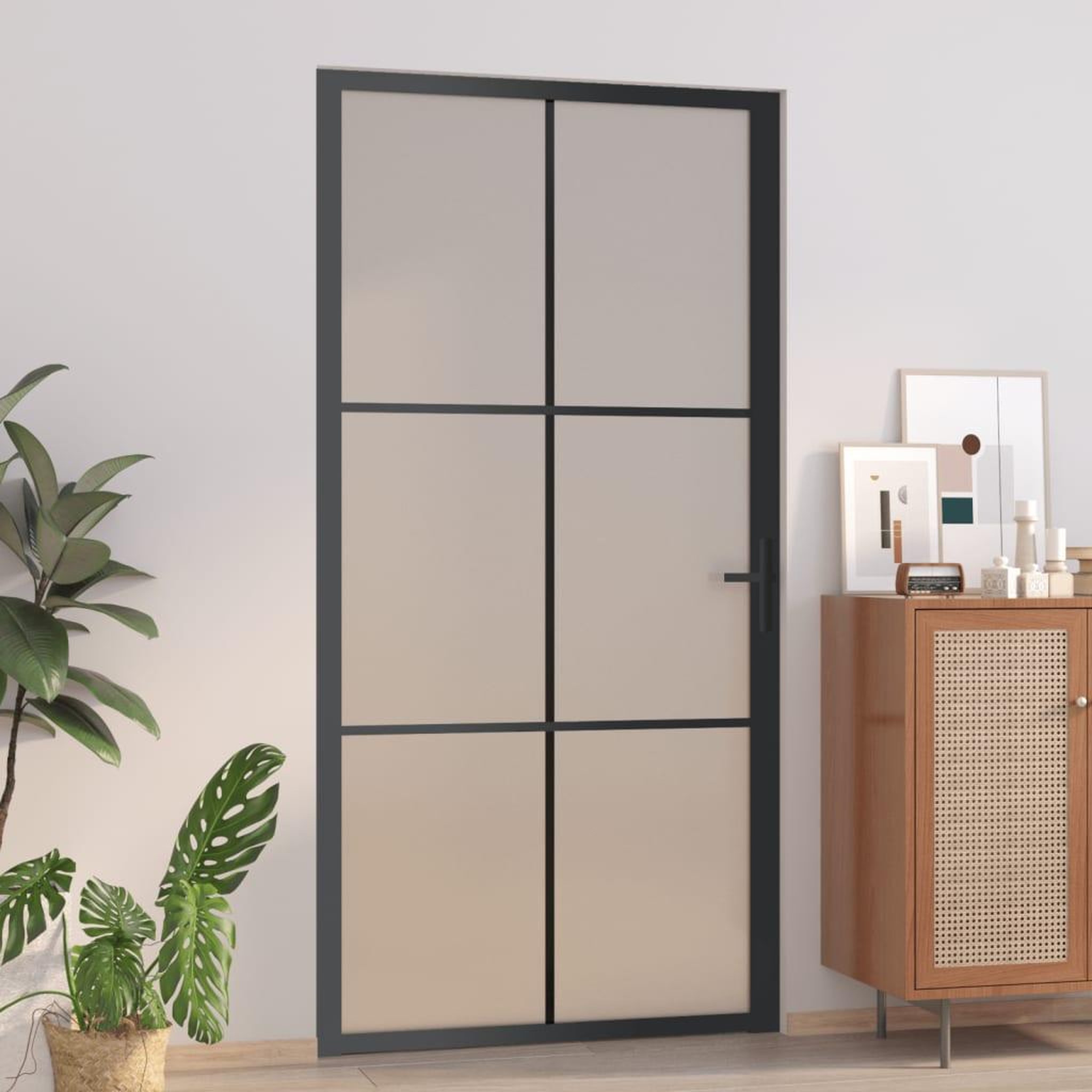 Voir la diapositive 1 : VIDAXL Porte interieure 102,5x201,5 cm Noir Verre mat et aluminium