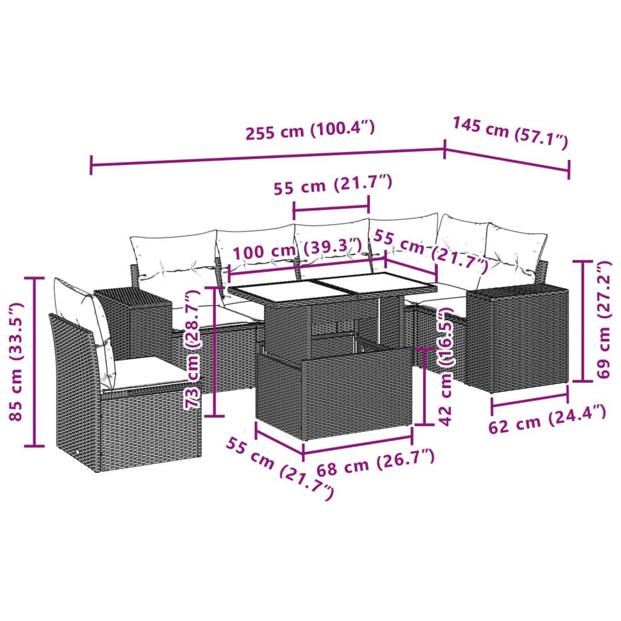 Voir la diapositive 6 : VIDAXL Salon de jardin avec coussins 7 pcs gris resine tressee