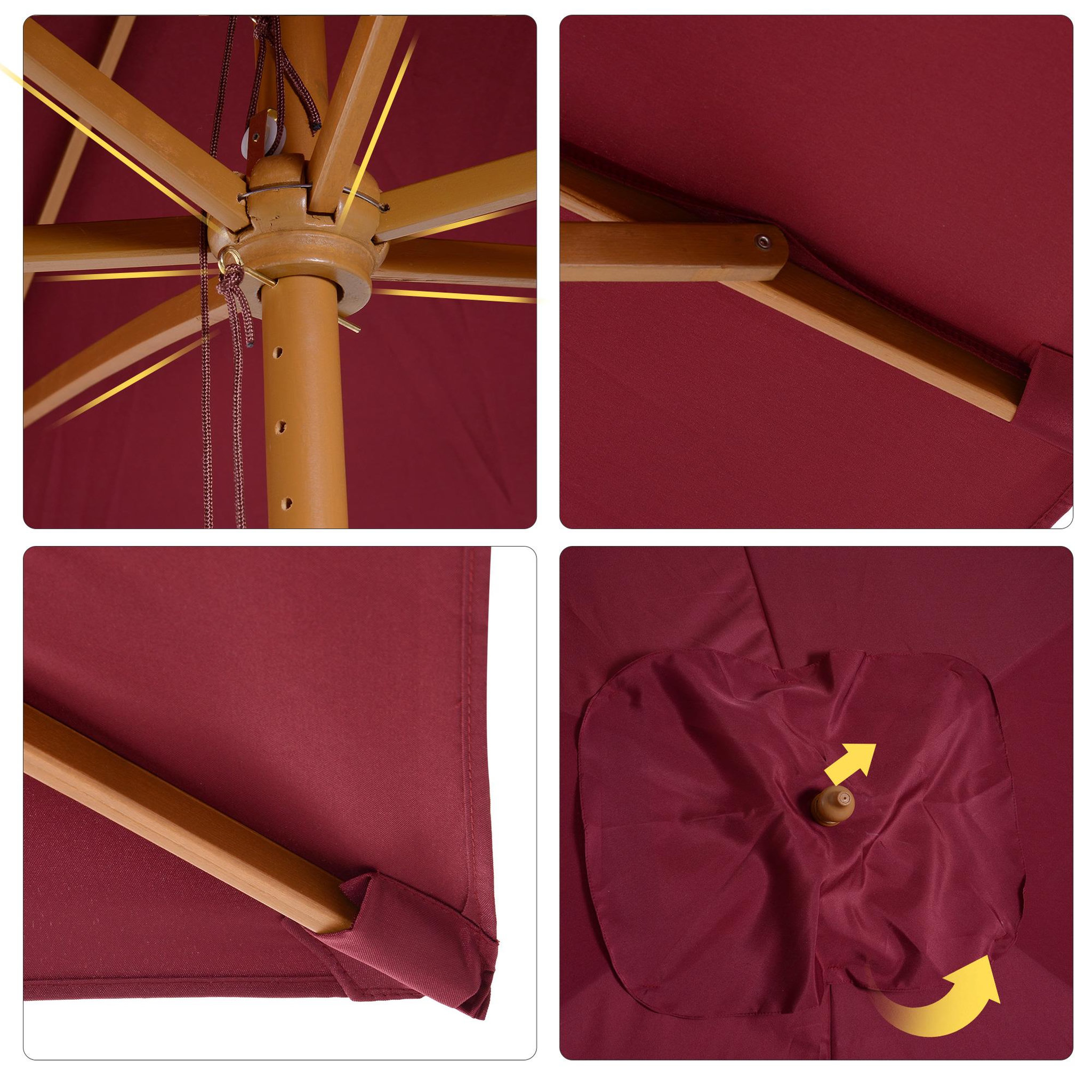 Voir la diapositive 4 : OUTSUNNY Parasol droit rectangulaire de jardin 2,95L x 2l x 2,55H m rouge bordeaux