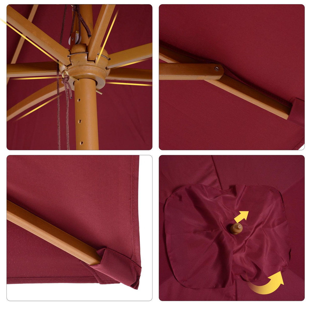 OUTSUNNY Parasol droit rectangulaire de jardin 2,95L x 2l x 2,55H m rouge bordeaux