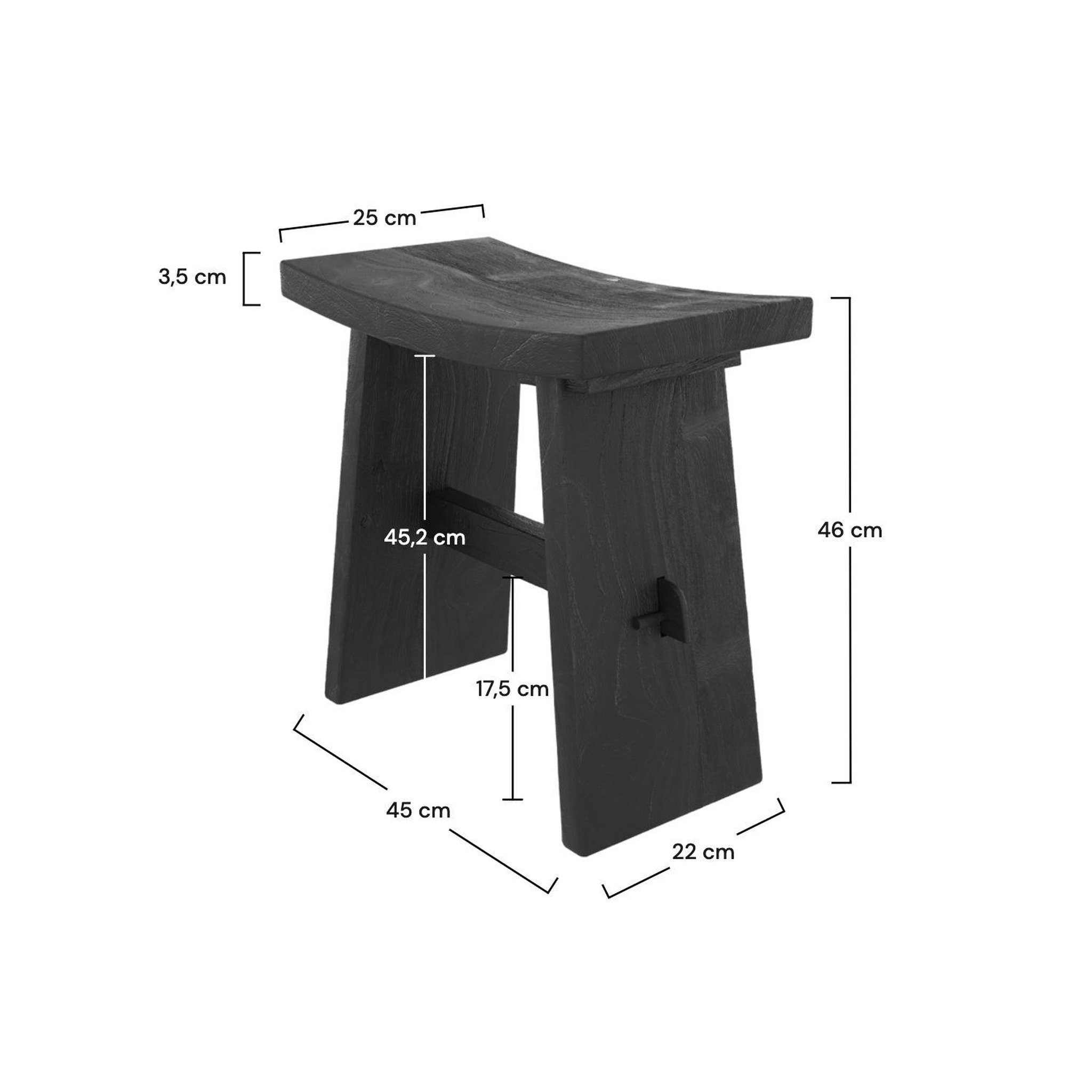 Voir la diapositive 4 : MAISON PAVANE Tabouret en bois de teck recyclé peint en noir-Eka