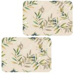 HABITABLE Lot de 2 sets de table motif provençal OLIBA - 28 x 43 cm - Beige et vert
