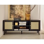 BEST MOBILIER Goto - meuble tv - noir et cannage - 2 portes et 2 niches - 140 cm. Coloris disponibles : Noir