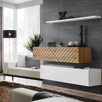 Paris Prix Lot de 2 Bancs Muraux & Étagère  Switch SBII  130cm Blanc & Naturel Rainuré