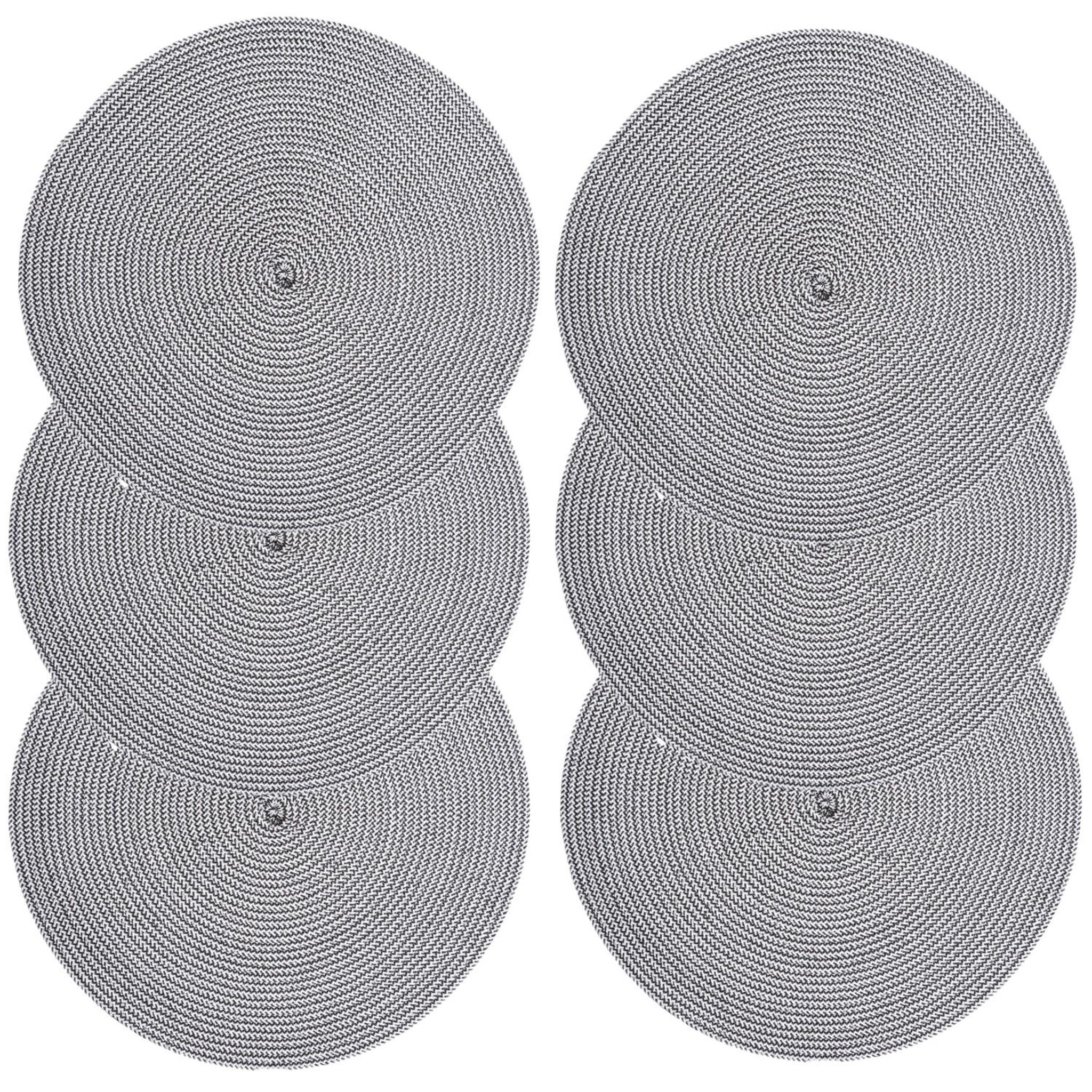 TOILINUX Lot de 6 sets de table rond tressés en polypropylène - Diam. 38 cm - Noir et blanc