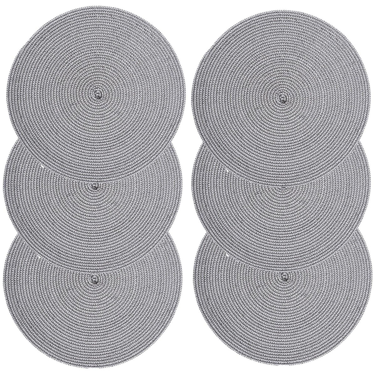 TOILINUX Lot de 6 sets de table rond tressés en polypropylène - Diam. 38 cm - Noir et blanc