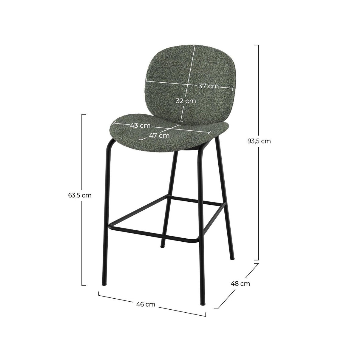Rendez vous déco Lot de 2 chaises pour îlot central en tissu bouclé vert 63,5 cm-Iris